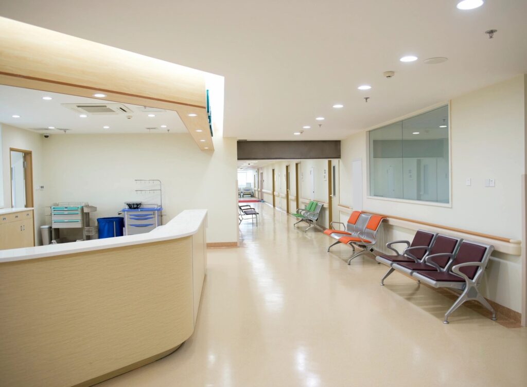 Milford slip and fall accident lawyer of new hampshire features photo of hospital waiting area representing pedestrian accident recovery, by milford personal injury law firm